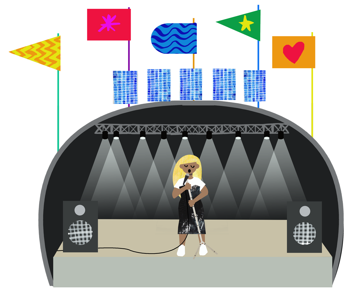 Illustration of a stage with a singer