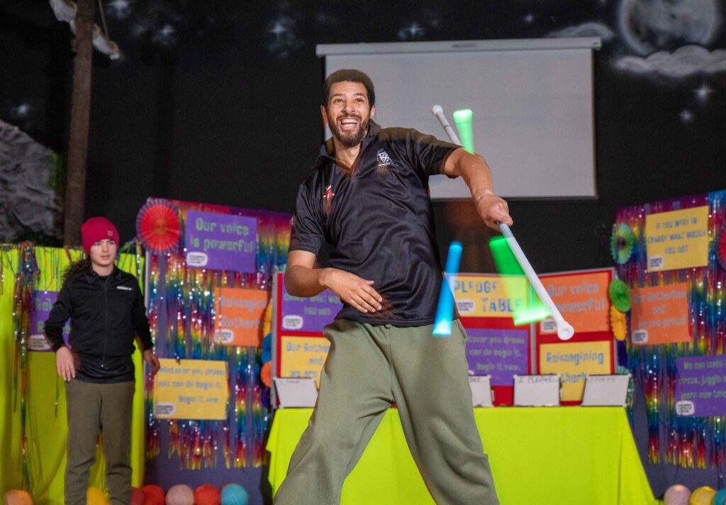 Young male performer dancing